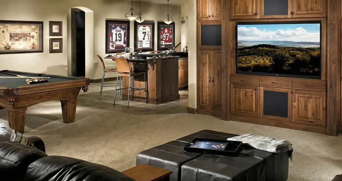 finished basement remodeling project transforming a basement into a comfortable living space in Austin, TX