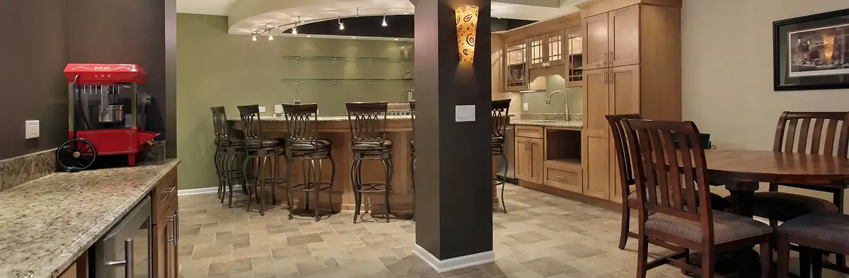 modern basement remodeling with custom finishes and open layout in a home in Austin, TX
