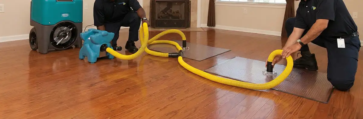 emergency water removal technicians extracting standing water from a home using professional equipment in Austin, TX