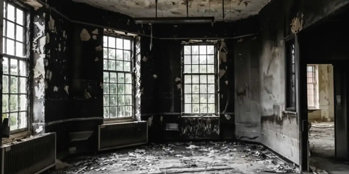 fire damage repair addressing severe interior damage and smoke residue inside a burned home in Austin, TX