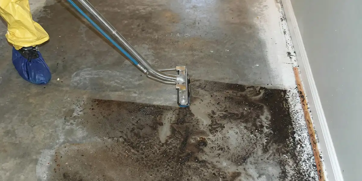 sewage removal technicians extracting contaminated wastewater from a residential floor in Austin, TX